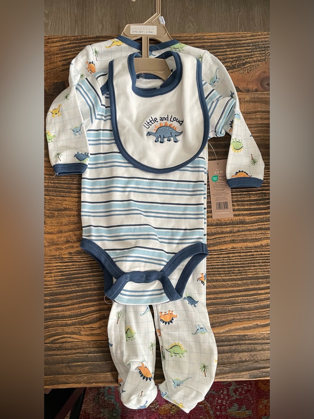 Chickpea Boys 6-9 month 3 piece baby Dinosaur outfit NWT